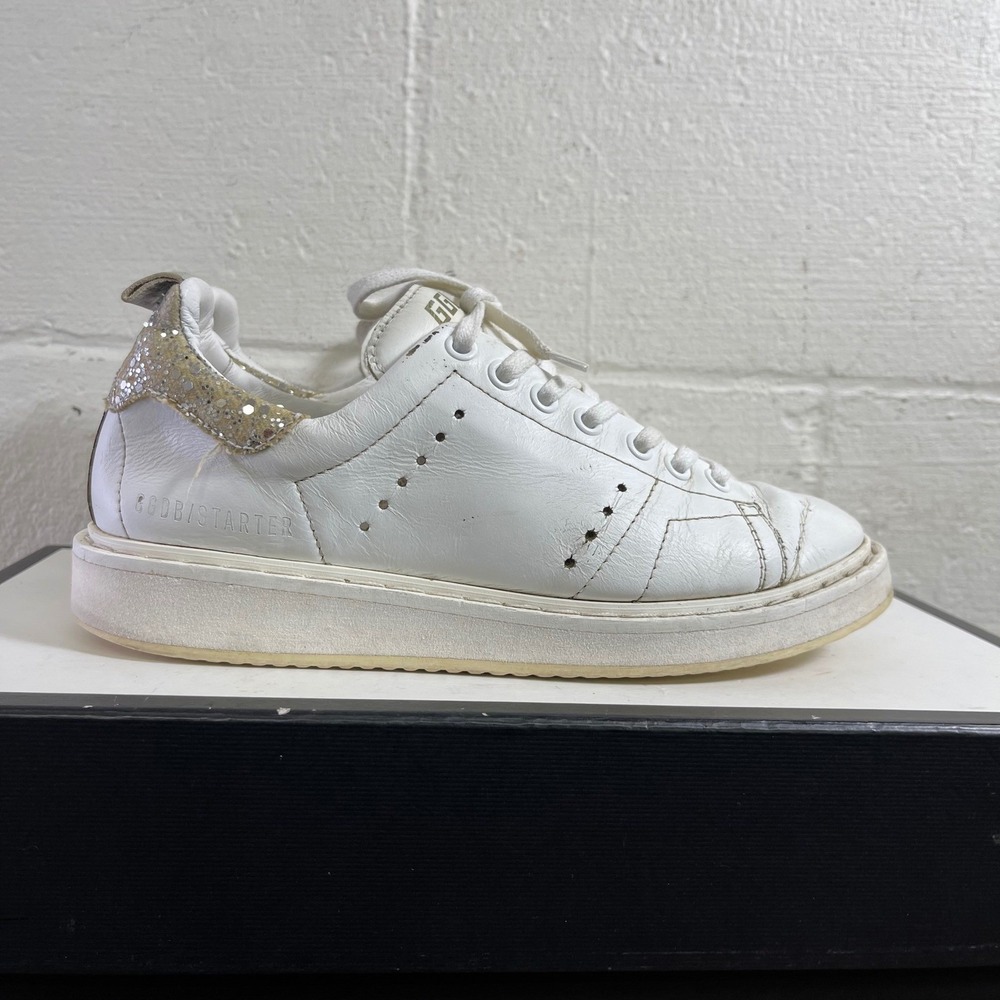 Golden Goose Starter White Leather Silver Glitter Sneakers Women's 36 EU/6 US